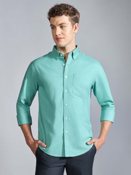 Espanshe - Men Green Cotton Solid Shirt