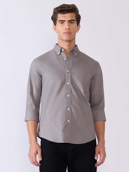 Espanshe - Men Grey Cotton Solid Shirt