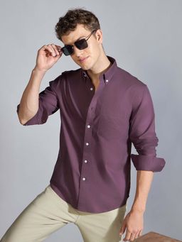 Espanshe - Men Purple Cotton Solid Shirt