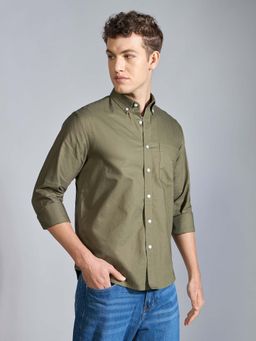 Espanshe - Men Olive Cotton Solid Shirt