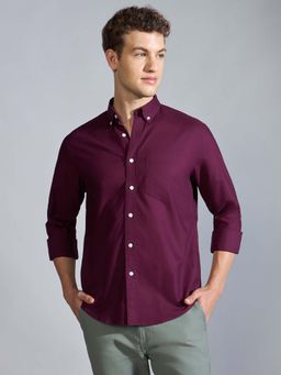 Espanshe - Men Burgundy Cotton Solid Shirt