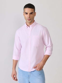 Espanshe - Men Pink Cotton Stripes Shirt