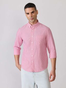 Espanshe - Men Pink Cotton Stripes Shirt