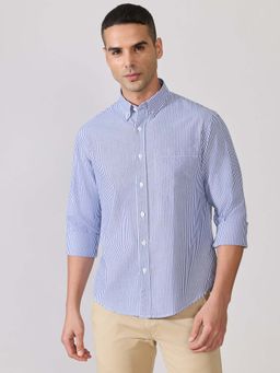 Espanshe - Men Blue Cotton Stripes Shirt