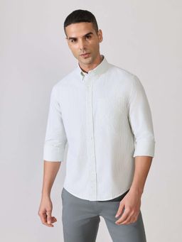 Espanshe - Men Green Cotton Stripes Shirt