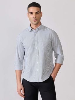Espanshe - Men Green Cotton Stripes Shirt