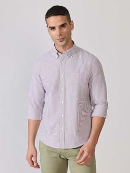 Espanshe - Men Brown Cotton Stripes Shirt