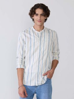 Espanshe - Men Blue Viscose Blend Stripes Shirt