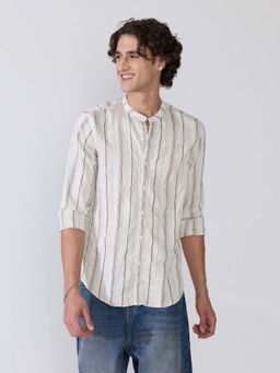 Espanshe - Men White Viscose Blend Stripes Shirt