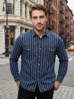 KUONS AVENUE - Men Blue Denim Stripes Shirt
