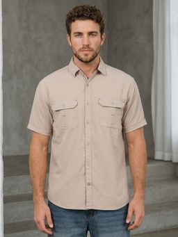 KUONS AVENUE - Men Beige Corduroy Solid Shirt