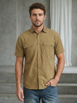 KUONS AVENUE - Men Khaki Corduroy Solid Shirt