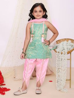 KID1 - Festive Jacquard Kurti and Dhoti with Dupatta (Set of 3)