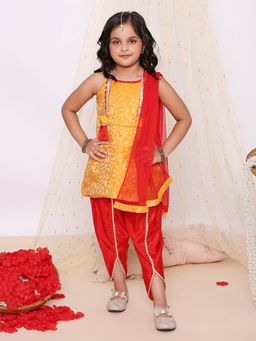 KID1 - Festive Jacquard Kurti and Dhoti with Dupatta (Set of 3)
