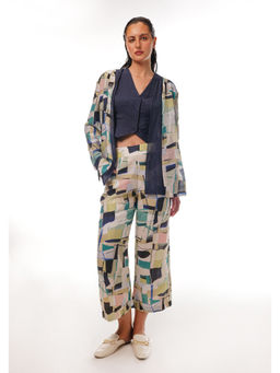 Pallavi Agarwal - Blue Jace Open Jacket with Waist Coat and Pant (Set of 3)