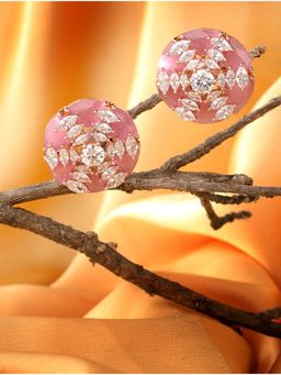 Saraf RS Jewellery - Rose Gold with Pink American Diamond Studded Handcrafted Ear Ring (Onesize)