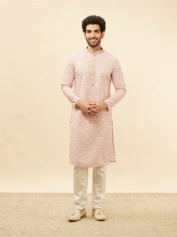 Manyavar - Mens Pink Blended Cotton Printed Kurta Pyjama (Set of 2)