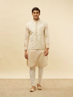 Manyavar - Mens Cream Brocade Jacquard Jacket