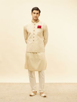 Manyavar - Mens Beige Art Silk Self Design Jacket