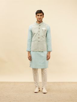 Manyavar - Mens Blue Brocade Jacquard Jacket