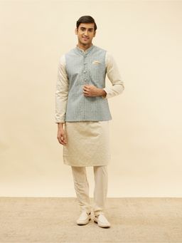 Manyavar - Mens Blue Brocade Jacquard Jacket