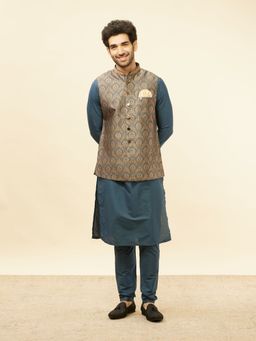Manyavar - Mens Grey Brocade Jacquard Jacket