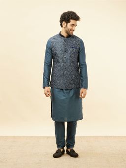 Manyavar - Mens Blue Art Silk Printed Jacket