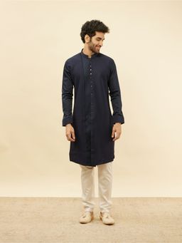 Manyavar - Mens Blue Spandex Solid Kurtas