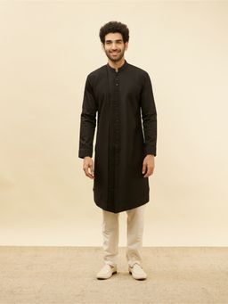 Manyavar - Mens Black Spandex Solid Kurtas