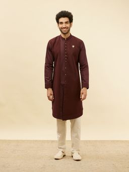 Manyavar - Mens Wine Spandex Solid Kurtas