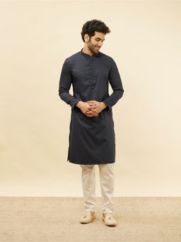Manyavar - Mens Blue Blended Cotton Printed Kurtas