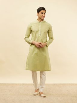 Manyavar - Mens Green Cotton Printed Kurta Pyjama (Set of 2)