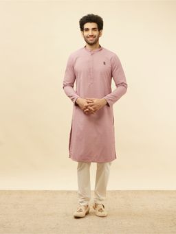Manyavar - Mens Pink Blended Cotton Chikankari Kurta Pyjama (Set of 2)