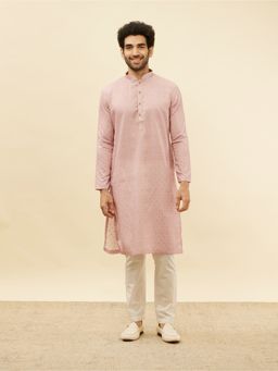 Manyavar - Mens Pink Blended Cotton Printed Kurta Pyjama (Set of 2)