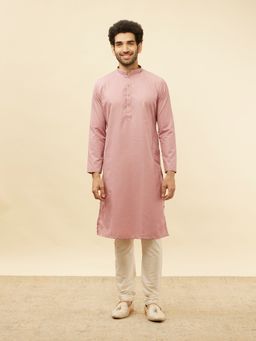 Manyavar - Mens Pink Blended Cotton Printed Kurta Pyjama (Set of 2)
