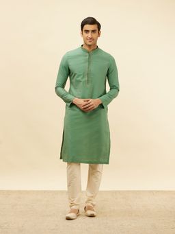 Manyavar - Mens Green Blended Viscose Solid Kurta Pyjama (Set of 2)