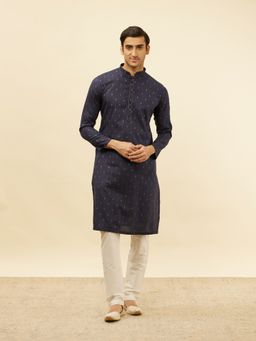 Manyavar - Mens Blue Cotton Printed Kurta Pyjama (Set of 2)