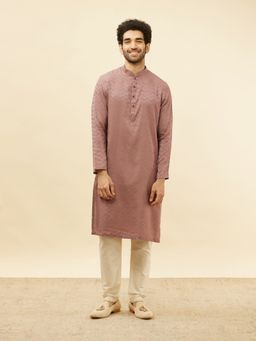 Manyavar - Mens Pink Blended Viscose Checks Kurta Pyjama (Set of 2)