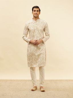Manyavar - Mens Cream Cotton Printed Kurta Pyjama (Set of 2)