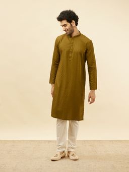 Manyavar - Mens Green Cotton Self Design Kurta Pyjama (Set of 2)