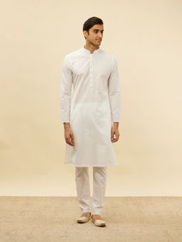 Manyavar - Mens White Cotton Self Design Kurta Pyjama (Set of 2)