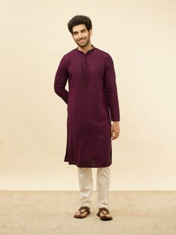 Manyavar - Mens Purple Viscose Chikankari Kurta Pyjama (Set of 2)