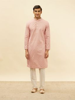 Manyavar - Mens Pink Georgette Chikankari Kurta Pyjama (Set of 2)