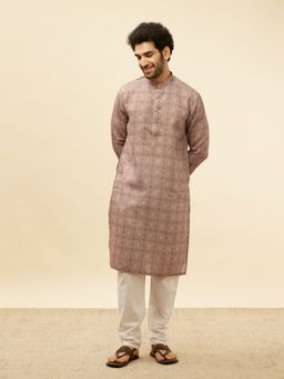 Manyavar - Mens Purple Blended Cotton Printed Kurta Churidar (Set of 2)