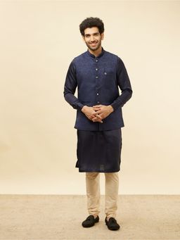 Manyavar - Mens Blue Brocade Self Design Jacket