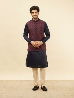 Manyavar - Mens Wine Brocade Self Design Jacket