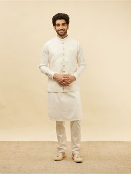Manyavar - Mens Off White Brocade Self Design Jacket