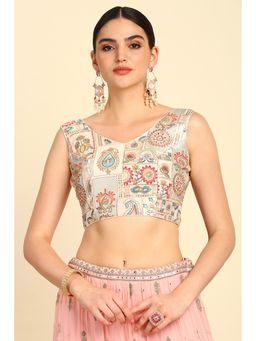Soch - Womens Cream Synthetic Embroidered Blouse with Zari