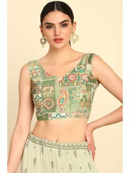 Soch - Womens Light Green Synthetic Embroidered Blouse with Zari