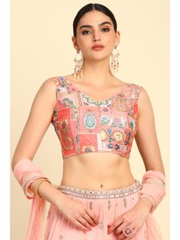 Soch - Womens Pink Synthetic Embroidered Blouse with Zari